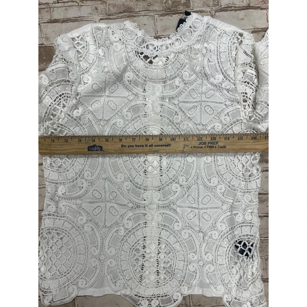 James Coviello Size XS Anthropologie Crochet‎ Lace White Long Sleeve Top